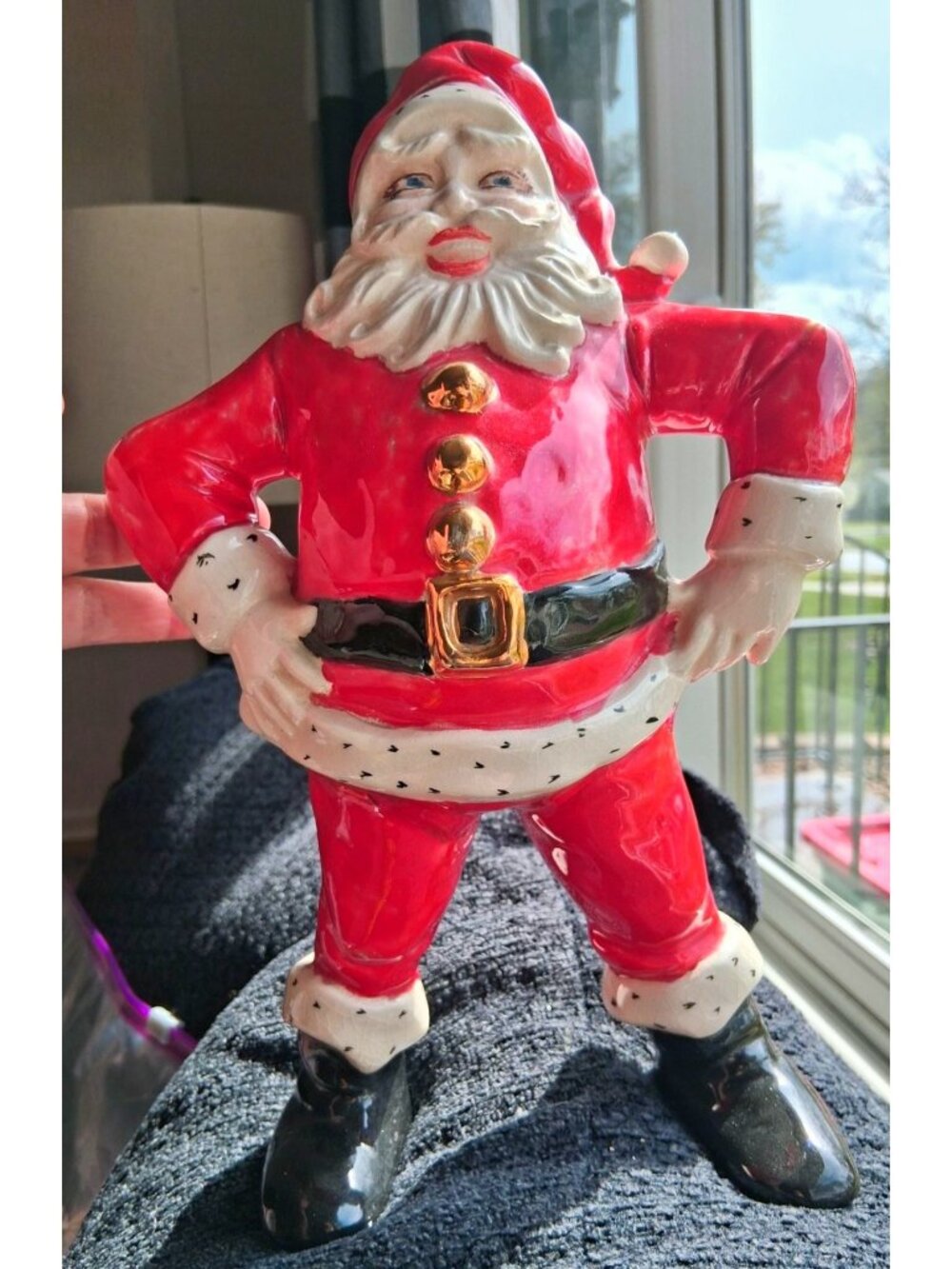 Hand-Painted Ceramic  1950s Santa Claus Figurine With Gold Accents Holiday Home